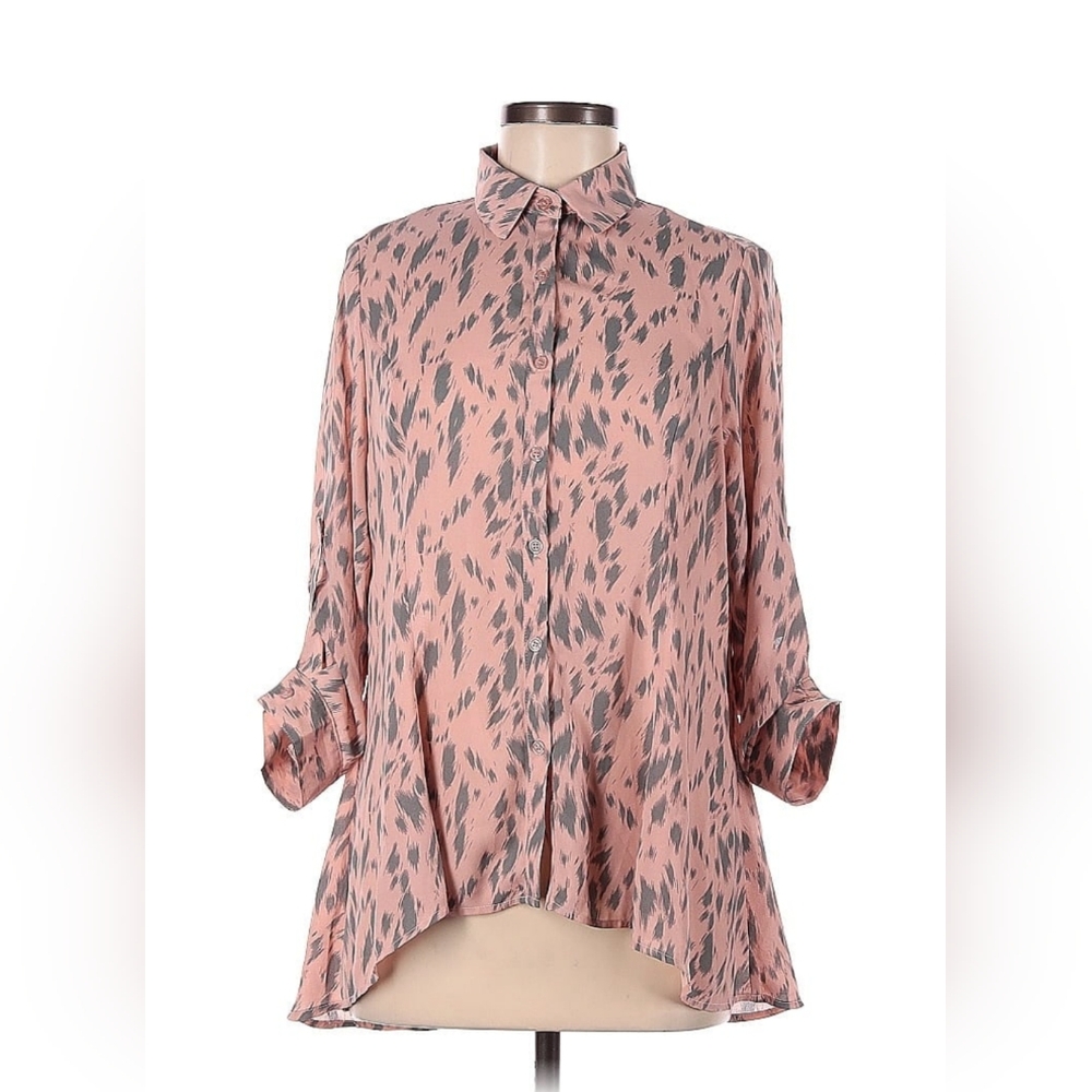 Pink and Gray Ladies Size Medium Dressy Blouse,  Ladies Button Down Top